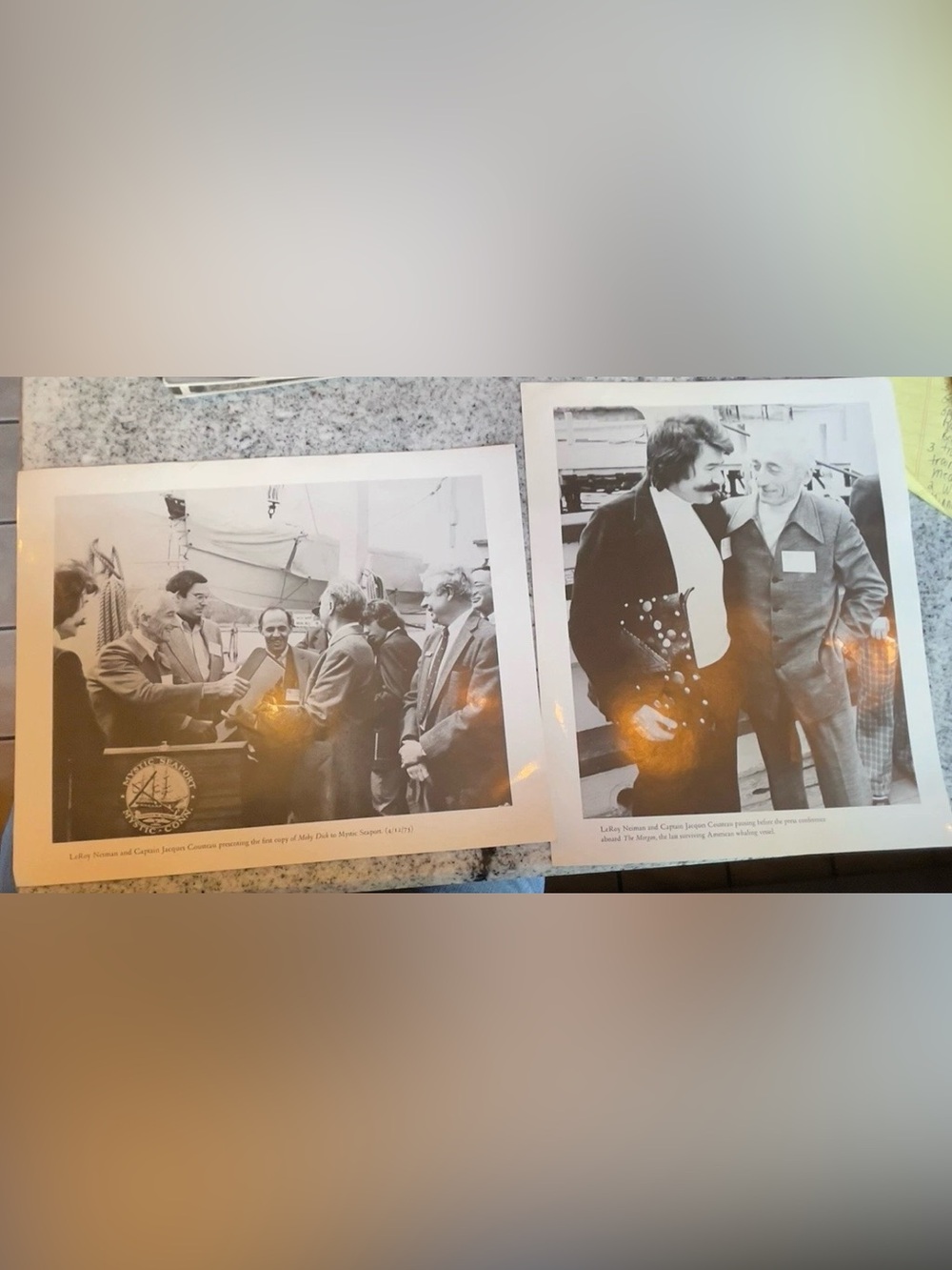 2 Vintage Photos Jacques Cousteau Mystic Seaport & At Press Conf For The Morgan